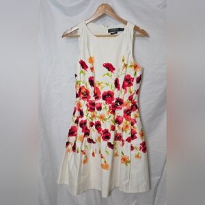Lauren Ralph Lauren Sleeveless White Fit & Flare Dress Floral print Size 6